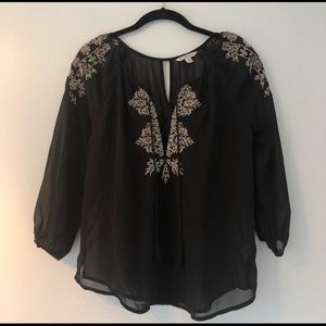 AEO Sheer Embroidered Lace-up Blouse
